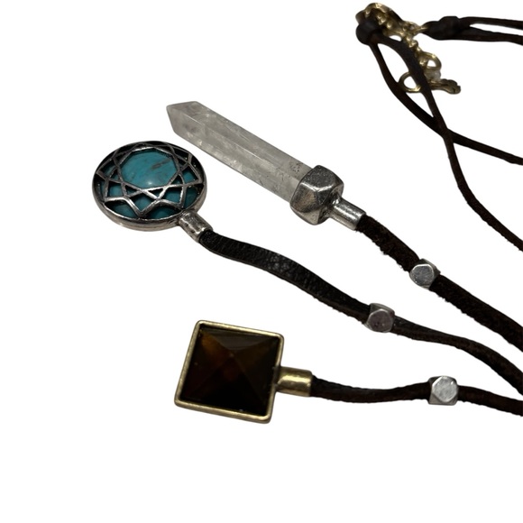 Bohemian Brown Lucky Brand Necklace with Crystal and Turquoise Accents - Picture 2 of 4